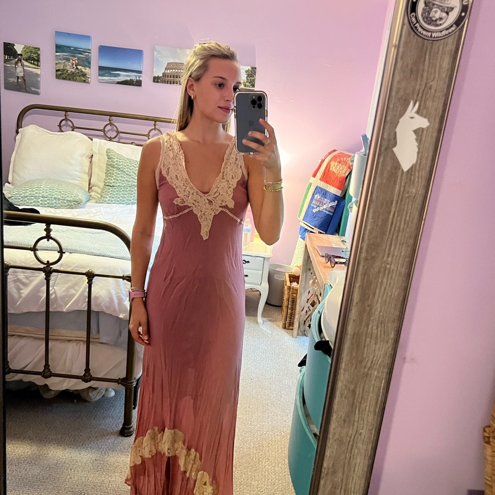 Zara Pink and Cream Maxi Dress